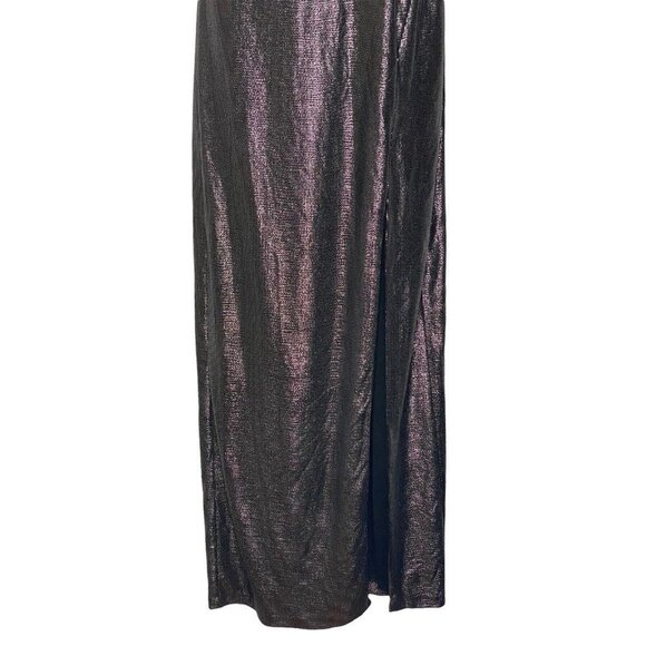 Aidan Mattox Woman’s Foiled Knit Column Gunmet Black Gown SZ‎ 6 - Picture 4 of 11